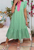 Green Watermelon Gingham Print Dress