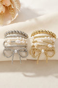 Pearl bow multi layer stretch bracelet set pack of 4