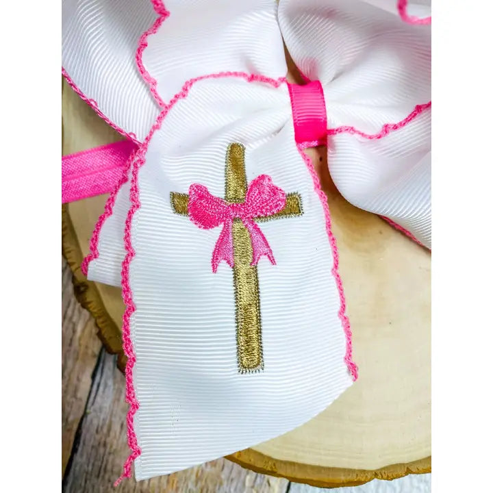 Cross Moonstitch Embroidered Hair Bow | Headband