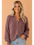 Mineral Wash Buttoned Polo Collar Knit Sweater