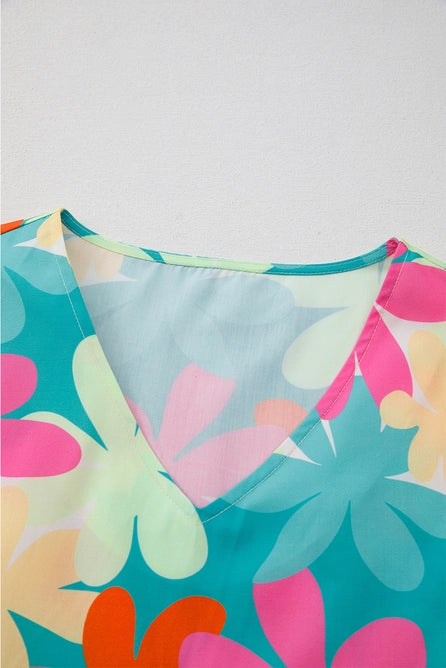 Gabie | Floral Print Bubble Sleeve V Neck Peplum Blouse