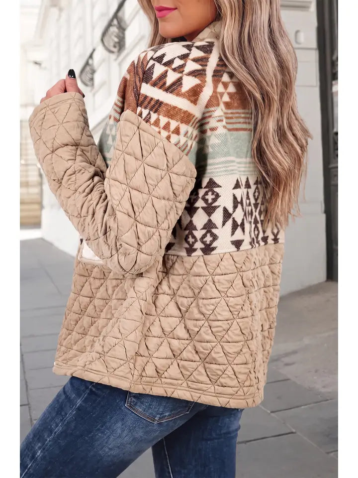 Fashion Western Patchwork Mock Neck Jacket