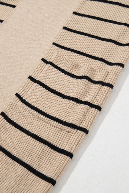 Stripe Shawl Open Cardigan with Pockets