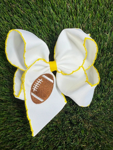 Football Embroidered Moonstitch Hair Bow | Clip