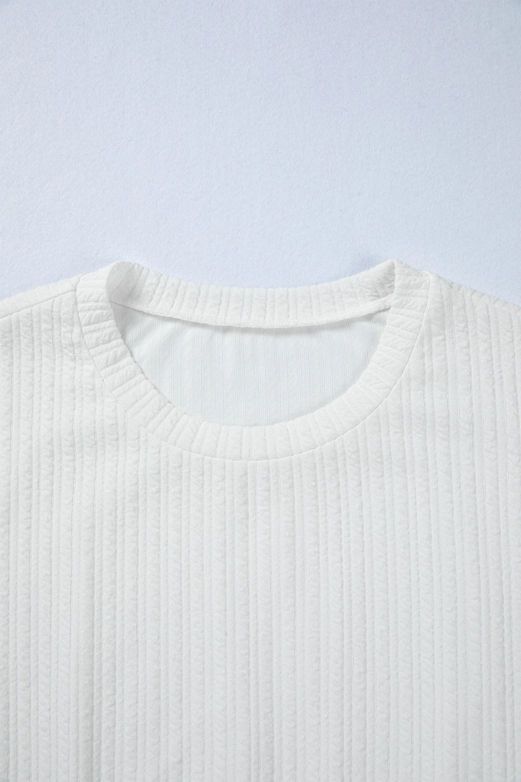 White Solid Color Textured Drop Shoulder Long Sleeve Peplum Top