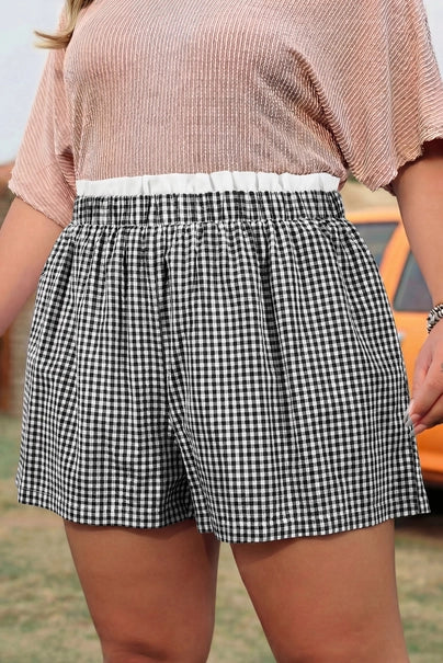 Contrast Trim Plaid Print Plus Size Shorts