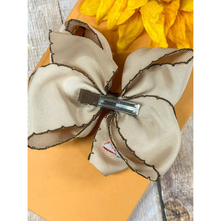 Turkey Embroidered Moonstitch Hair Bow | Clip or Headband