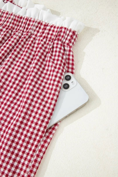 Contrast Trim Plaid Print Plus Size Shorts
