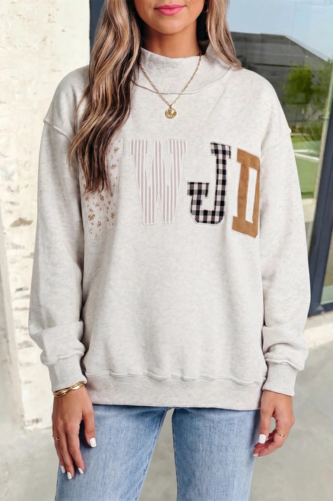 WWJD Embroidered Patch Mock Neck Sweatshirt