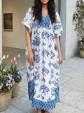 Boho Abstract Print Contrast Trim V Neck Dress