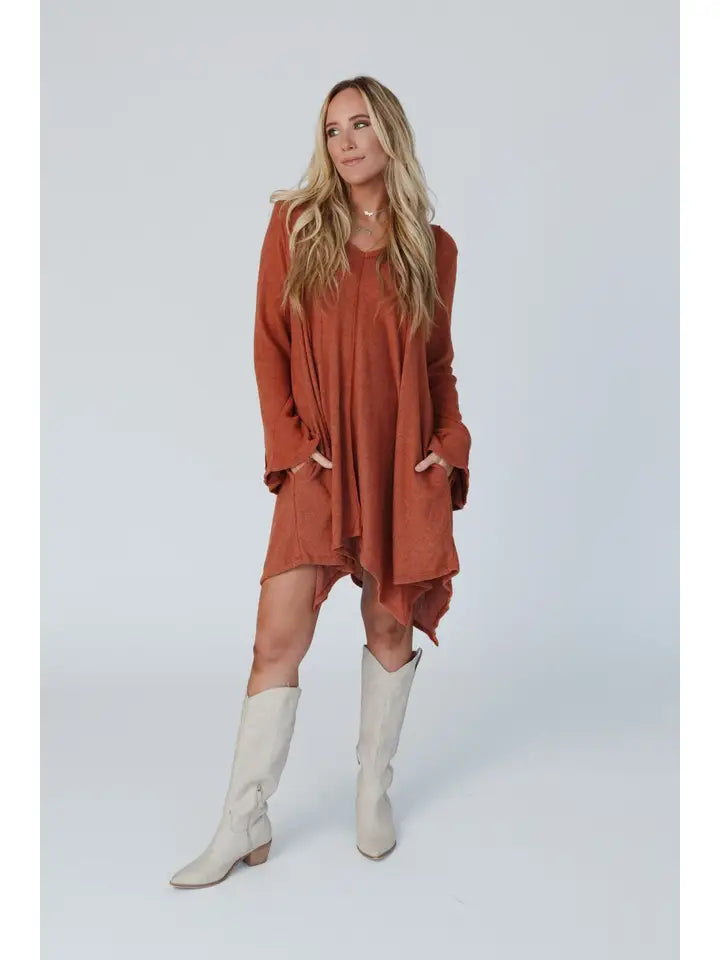 Golden Hour Long Bell Sleeve Dress - Rust