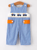 Fall Truck Smock Embroidery Baby Boy Romper