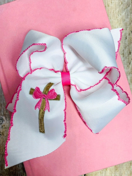 Cross Moonstitch Embroidered Hair Bow | Headband