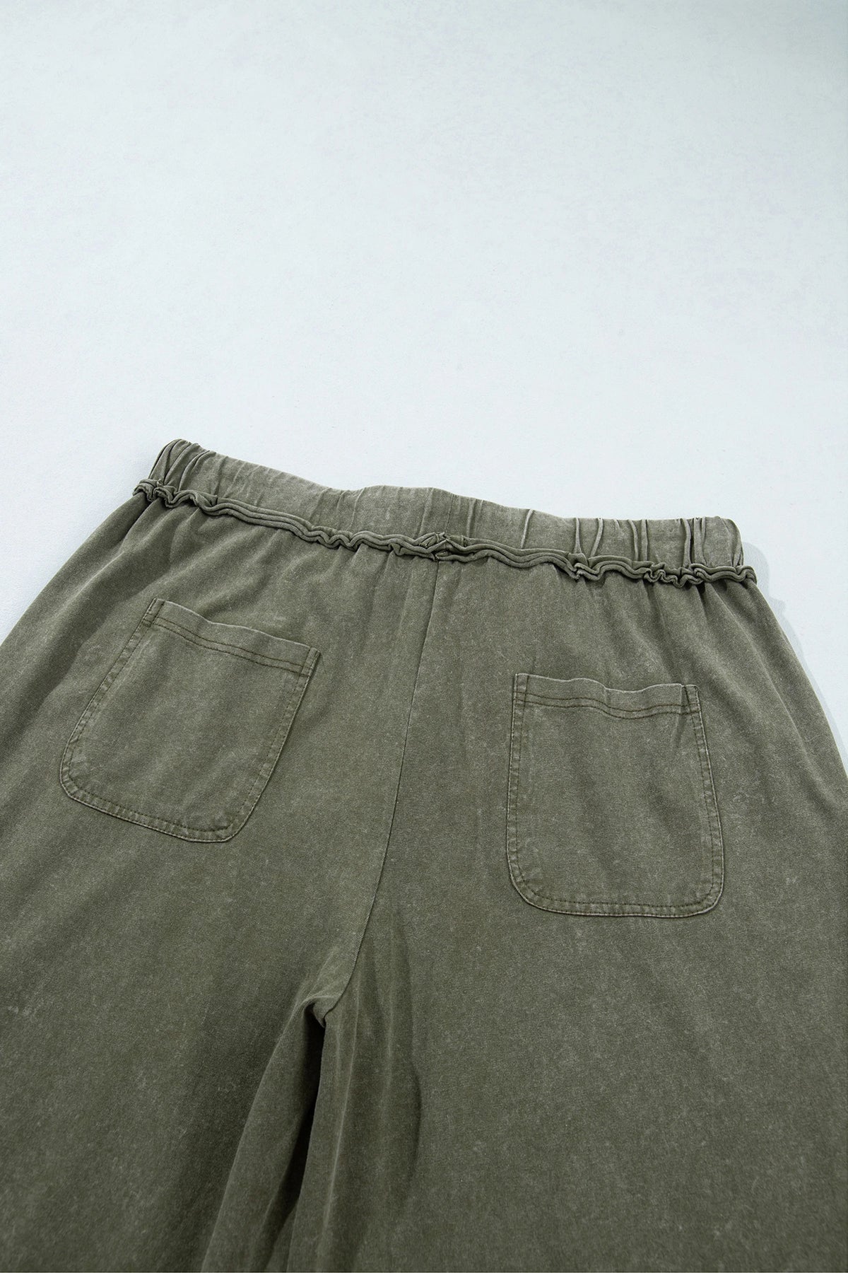 Jungle Green Mineral Wash Seam Detail Flare Leg Drawstring Pants