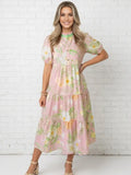 Floral Puff Sleeve Tiered Maxi Dress