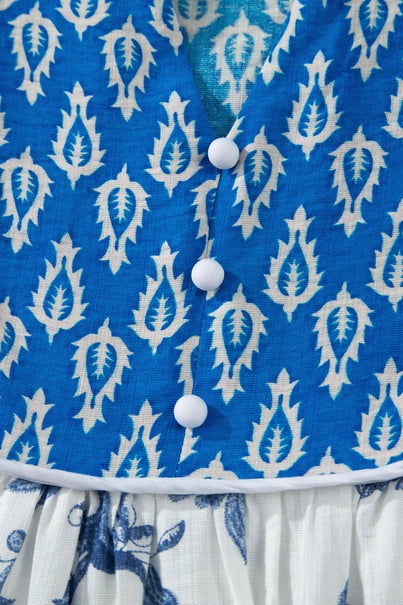 Boho Abstract Print Contrast Trim V Neck Dress