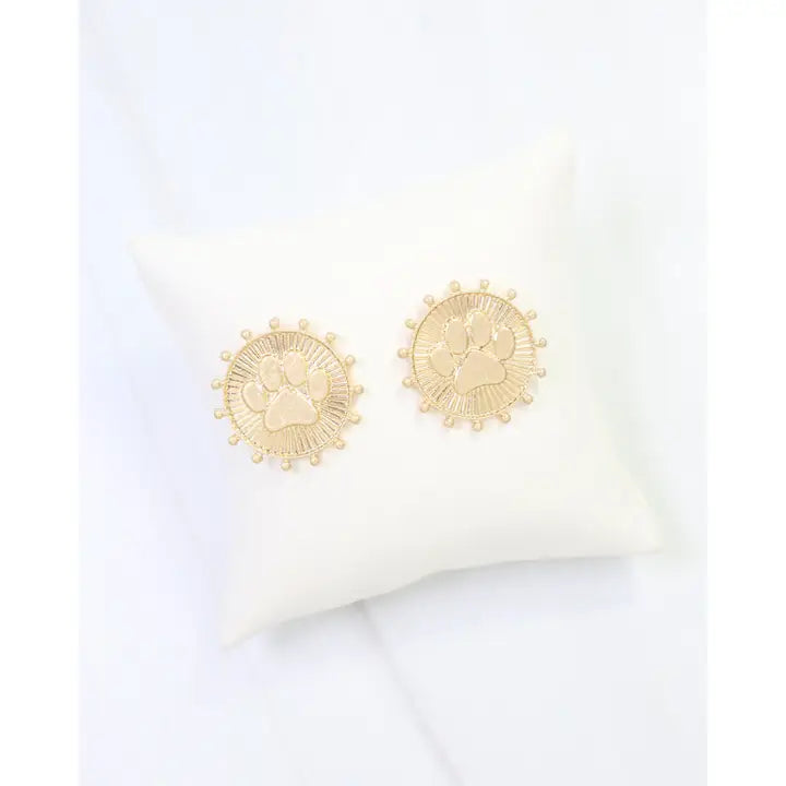 Carmen Coin Earring Paw Print Worn Gold