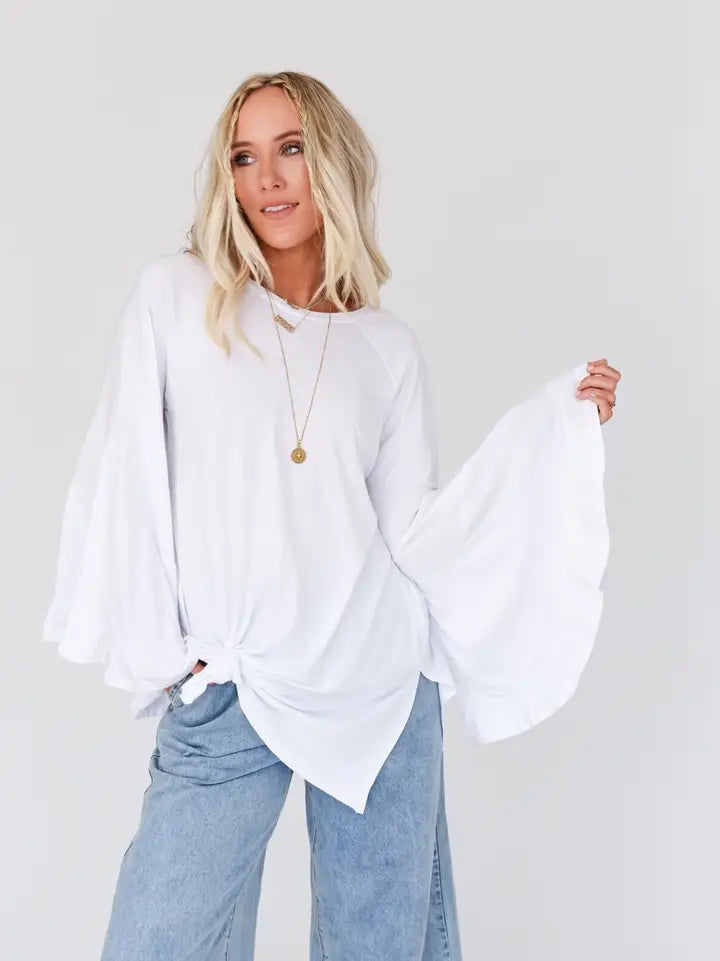 Bell Sleeve Baseball Tee - White