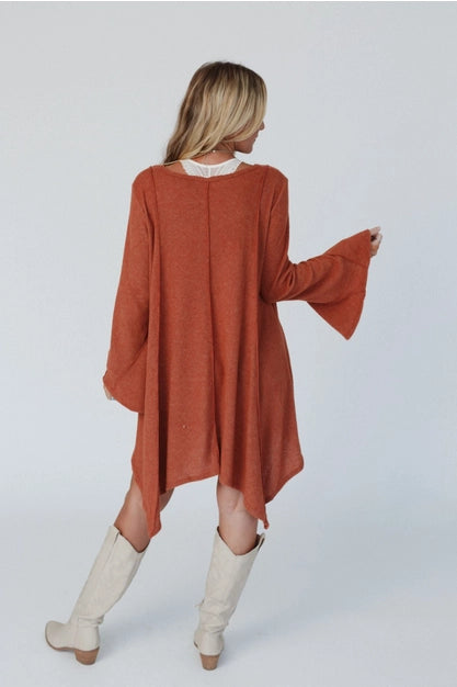 Golden Hour Long Bell Sleeve Dress - Rust