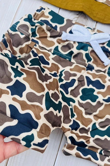 Western Deer Embroidery Top Shorts Boy Set