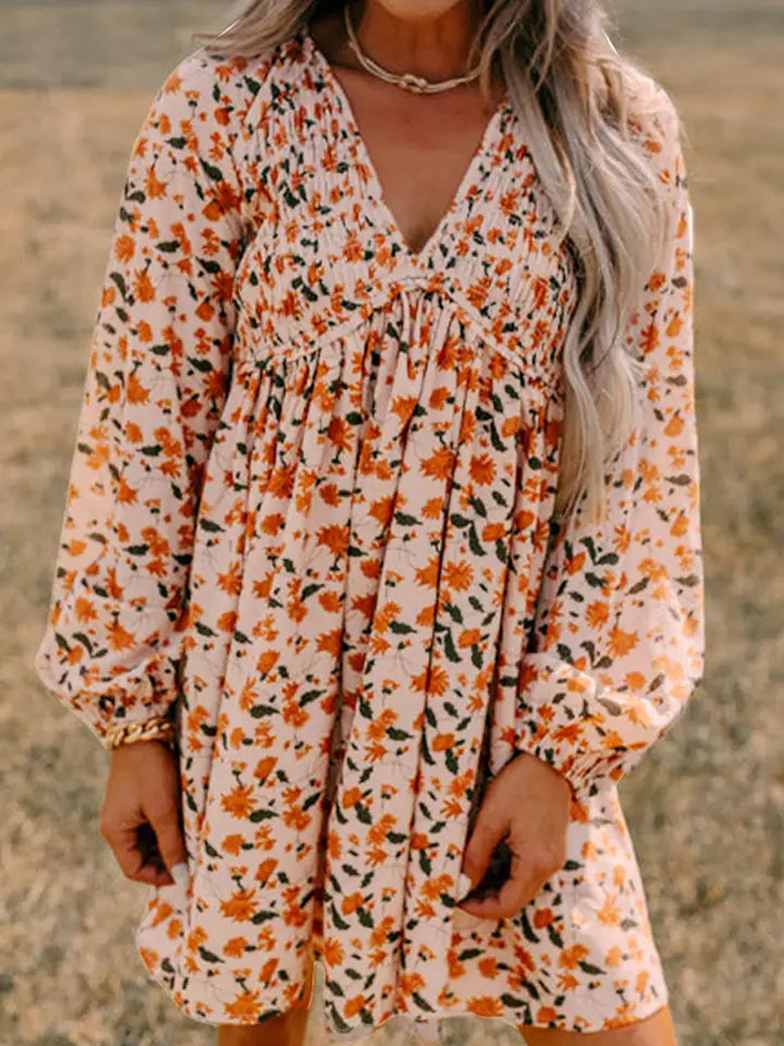 Floral V-Neck Long Sleeve Dress
