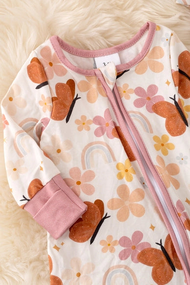 Bamboo Made W/Butterfly Print Bodysuit, Matching Headband