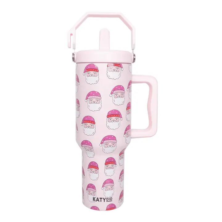 Pink Santas Wholesale 38oz Christmas Tumbler with Lid Handle