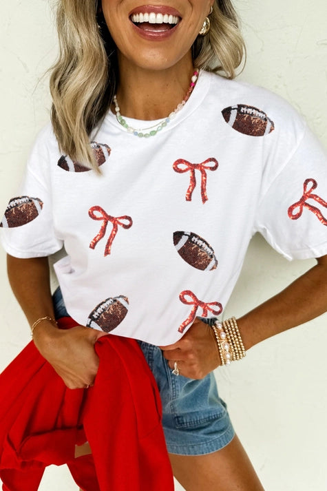 College Spirit Sequin Bow Shirt