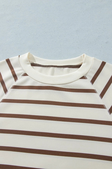 Khaki Stripe Relaxed Long Sleeve Top Color Block Detail Drawstring Pant Set