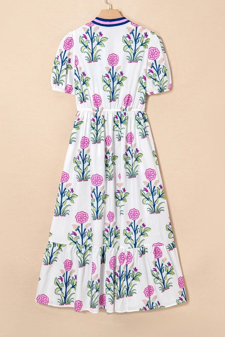 Keira | Floral Short Sleeve V Neck High Waist Maxi Dress