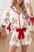 Abstract Christmas Print Two Piece Shift Lounge Set
