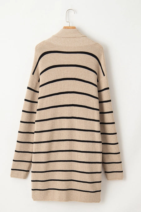 Stripe Shawl Open Cardigan with Pockets