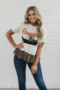 Cowgirl Leopard Patchwork Ruffle Hem Tee