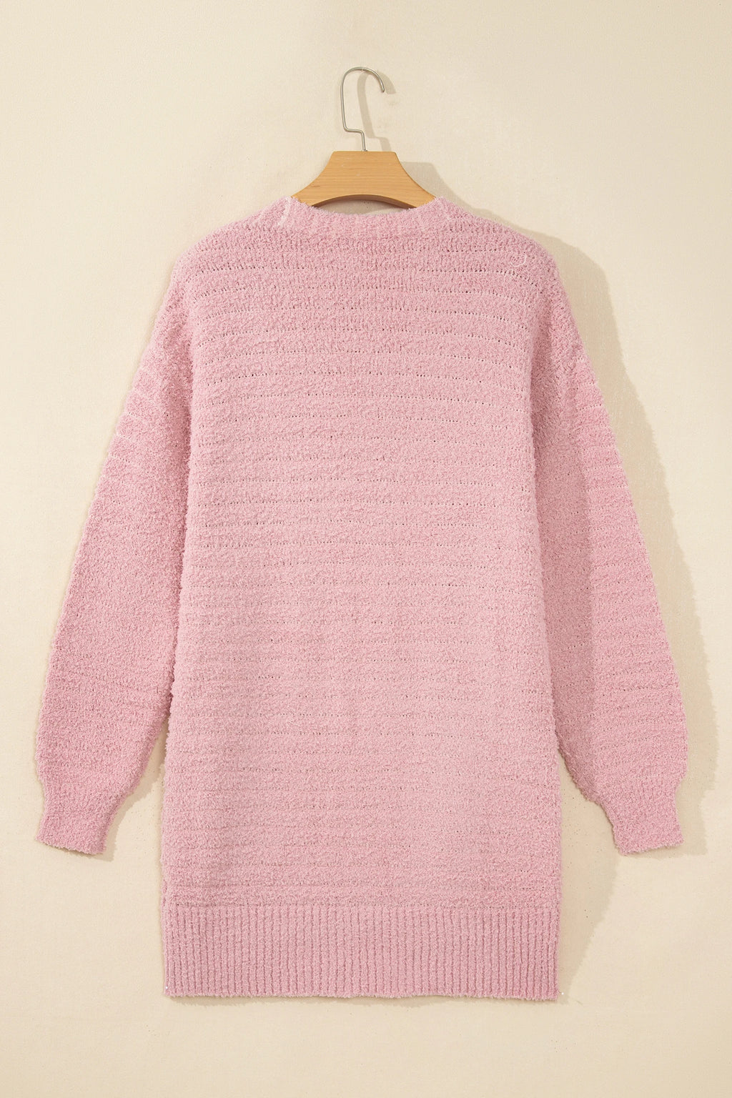 Light Pink Open Front Soft Fuzzy Ribbed Sweater Cardigan