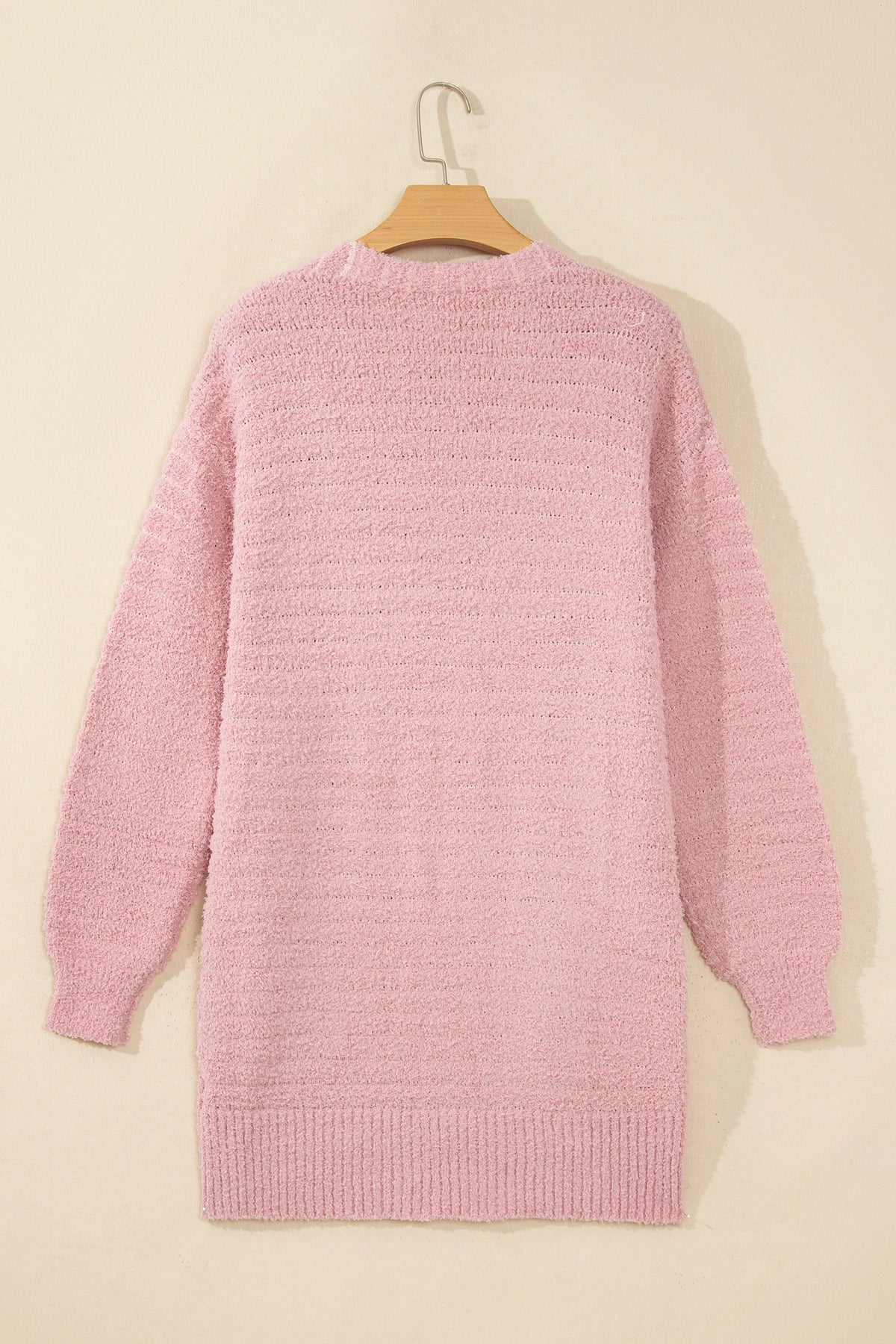 Light Pink Open Front Soft Fuzzy Ribbed Sweater Cardigan