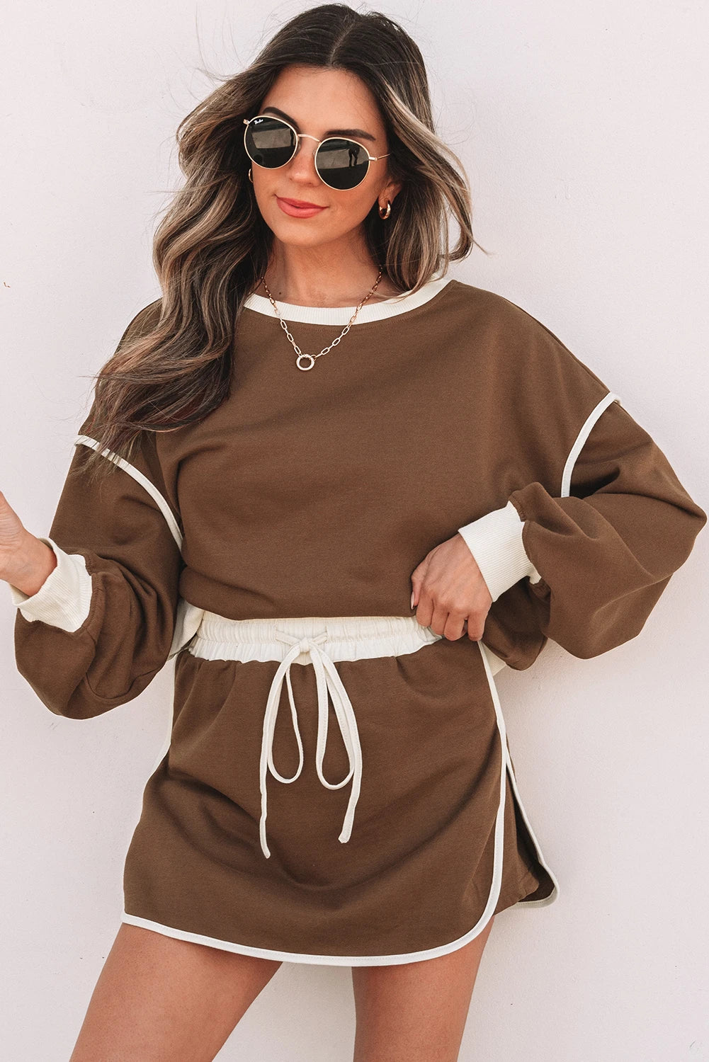 Colorblock Drop Shoulder Skort Set