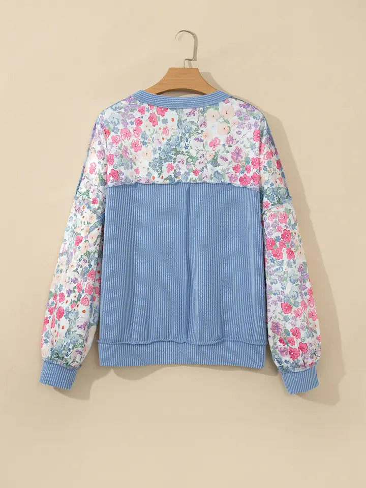 Floral Print Round Neck Long Sleeve Shift Pullover