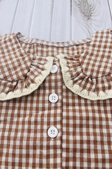 Brown Plaid Top & Skirt Girls Boutique Set