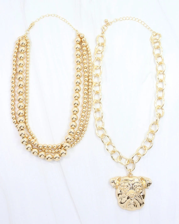 Bree Beaded Layered Necklace Dog Gold