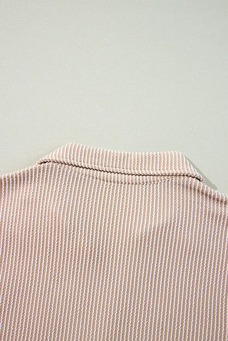 Corded Turn-Down V Neck Bubble Sleeve Babydoll Blouse