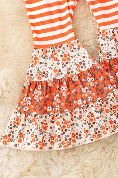 Stripe, Floral Multi-Printed Block in Orange Tone 2 Piece Set.