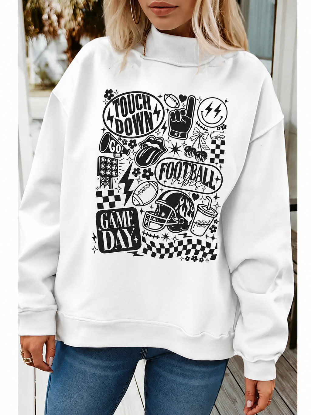 Retro Football Mock Neck Sweatshirt