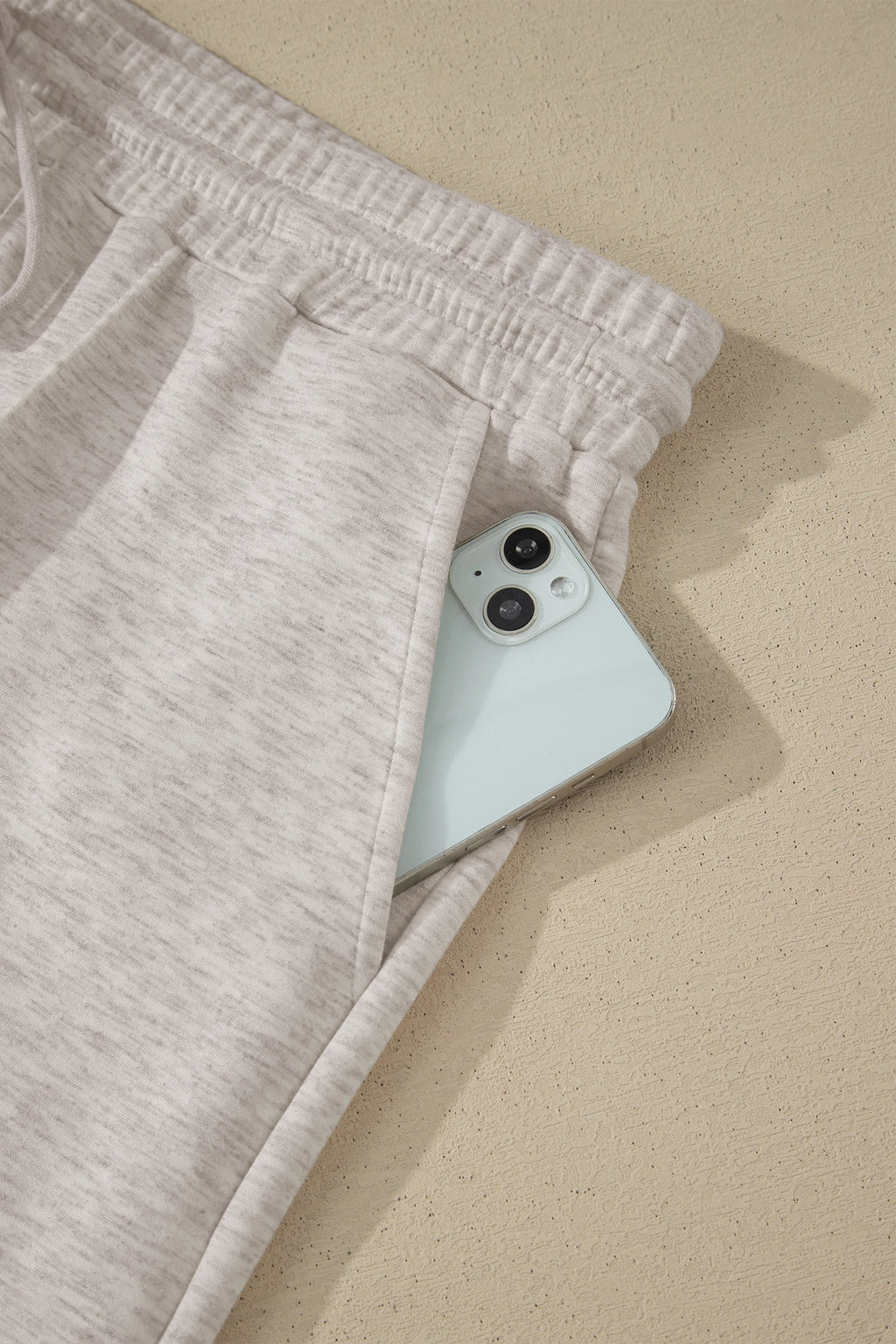 Light Grey Polo Collar V Neck Pullover and Drawstring Sweatpants Set
