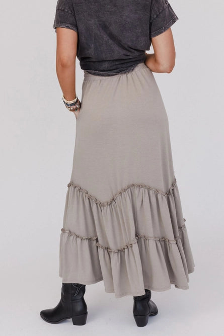 Bunches of Love Tiered Maxi Skirt - Taupe