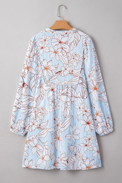 Floral Tie Neck Long Sleeve Dress