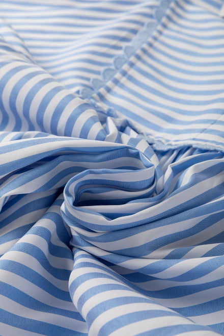 Stripe Shirt Collar Ricrac Trim Blouse