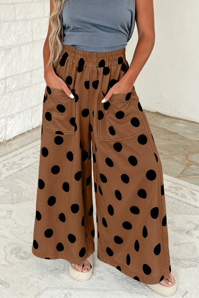 Polka Dot Wide Leg Elastic Waist Pants