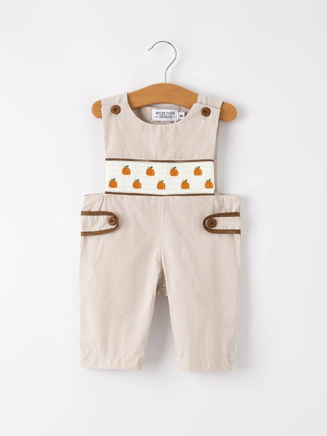 Fall Pumpkin Smock Embroidered Boys Romper