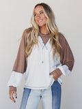 Jules Contrast Pullover Top - Off White Mocha