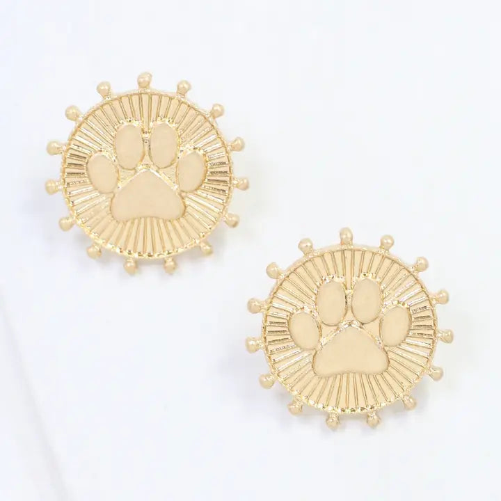 Carmen Coin Earring Paw Print Worn Gold